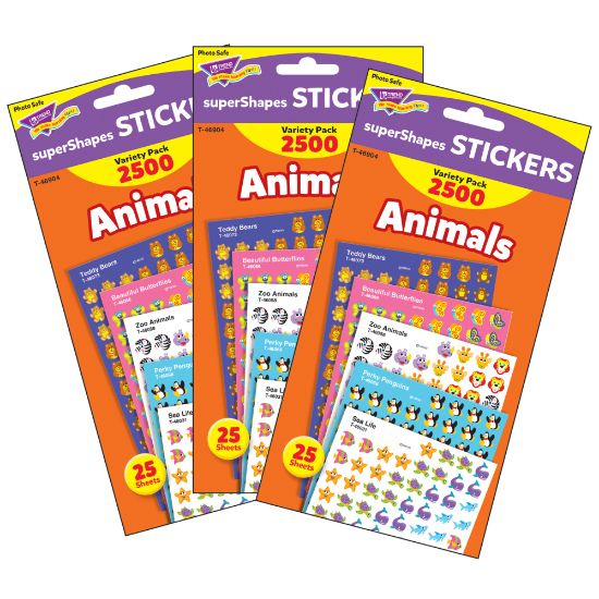 Picture of Trend superShapes Stickers, Animals Variety Pack, 2,500 Stickers Per Pack, Set Of 3 Packs