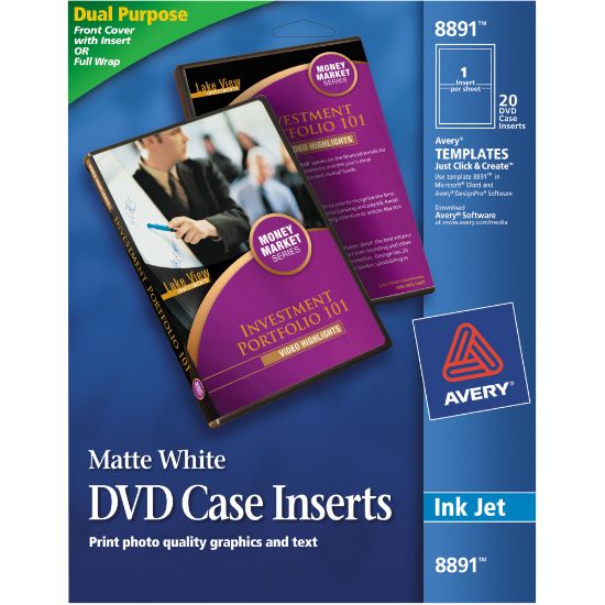 Picture of Avery Print-To-The-Edge Inkjet DVD Case Inserts, 8891, White, Pack Of 20