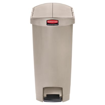 Picture of Rubbermaid Slim Jim Step-On Resin End Step Wastebasket, 13 Gallons, Beige