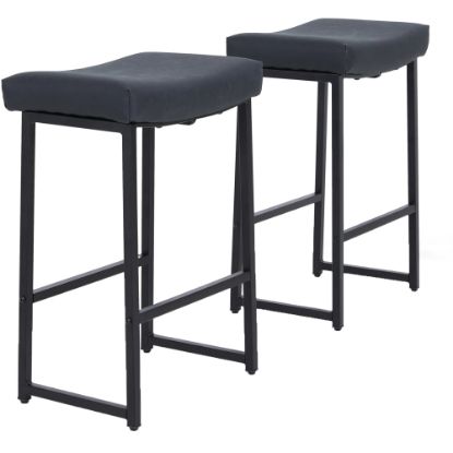 Picture of ALPHA HOME Saddle Design PU Leather Counter-Height Stools, Black, Set Of 2 Stools