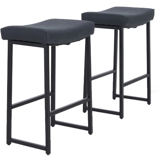 Picture of ALPHA HOME Saddle Design PU Leather Counter-Height Stools, Black, Set Of 2 Stools