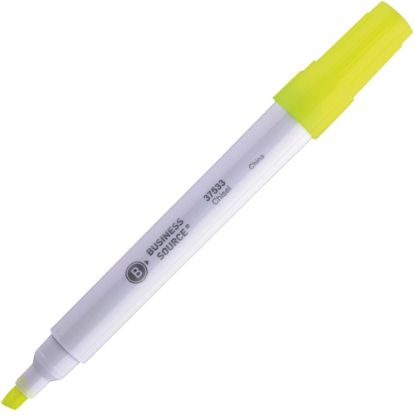 Picture of Business Source Value Highlighters, Chisel Point, White Barrel, Yellow Ink, Pack Of 12