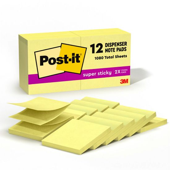 Picture of Post-it Super Sticky Pop Up Notes, 3 in x 3 in, 12 Pads, 90 Sheets/Pad, 2x the Sticking Power, Back to School Supplies for Students, Sticky Notes for Textbooks and Notebooks, Canary Yellow