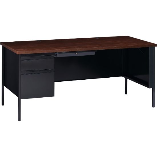 Picture of Lorell Fortress 66inW Steel Pedestal Computer Desk, Left, Black/Walnut