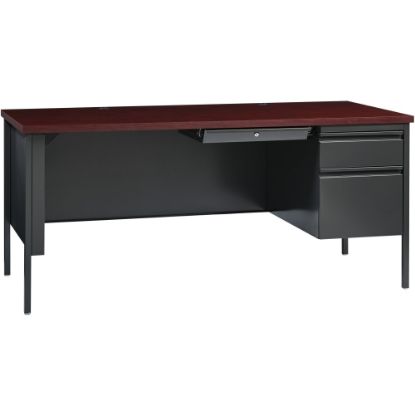 Picture of Lorell Fortress Series Steel Right-Handed Pedestal Writing Desk, 66inW, Charcoal/Mahogany