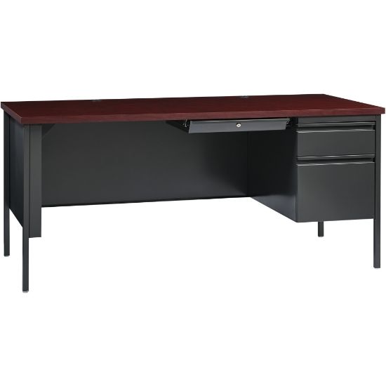 Picture of Lorell Fortress Series Steel Right-Handed Pedestal Writing Desk, 66inW, Charcoal/Mahogany