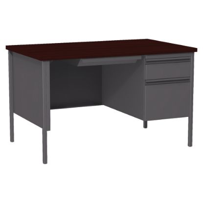 Picture of Lorell Fortress Series 48inW Steel Pedestal Writing Desk, Right-Handed, Charcoal/Mahogany