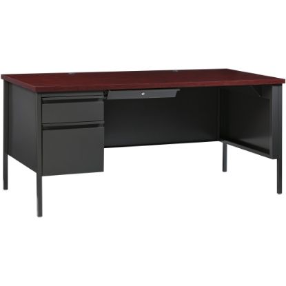 Picture of Lorell Fortress 66inW Steel Pedestal Computer Desk, Left-Hand, Charcoal/Mahogany