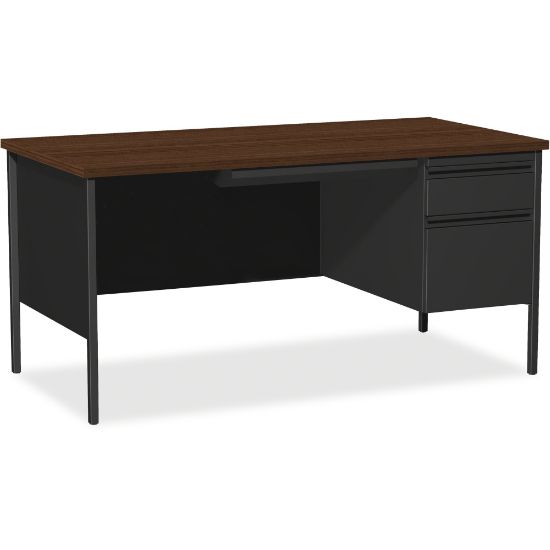 Picture of Lorell Fortress 66inW Steel Pedestal Computer Desk, Right, Black/Walnut