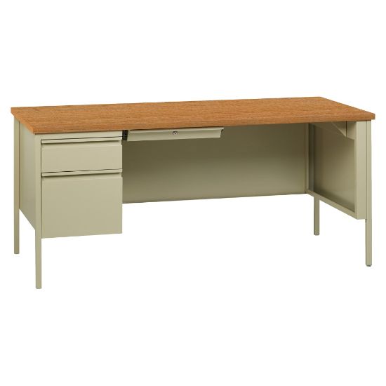 Picture of Lorell Fortress 66inW Steel Pedestal Computer Desk, Left-Hand, Oak/Putty