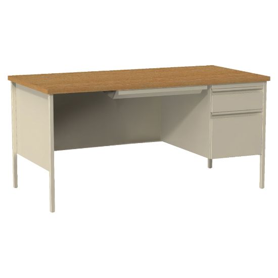 Picture of Lorell Fortress 66inW Steel Pedestal Computer Desk, Right-Hand, Oak/Putty