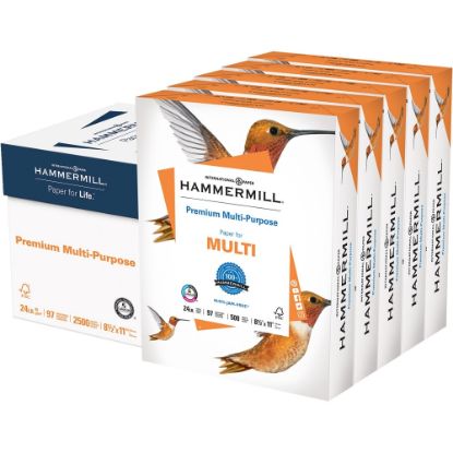 Picture of Hammermill Premium Multi-Use Printer & Copy Paper, 5 Reams, White, Letter (8.5in x 11in), 2500 Sheets Per Case, 24 Lb, 97 Brightness