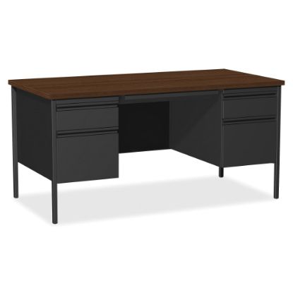 Picture of Lorell Fortress Series 60inW Steel Double Pedestal Writing Desk, Black /Walnut