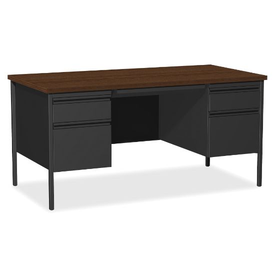 Picture of Lorell Fortress Series 60inW Steel Double Pedestal Writing Desk, Black /Walnut