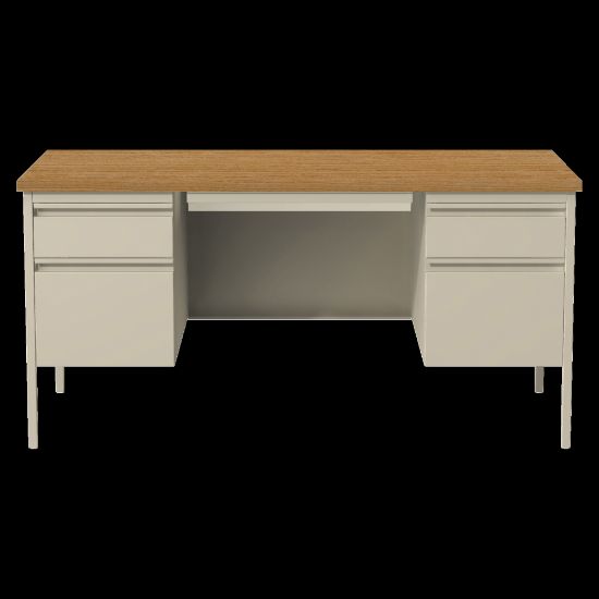 Picture of Lorell Fortress Series 60inW Steel Double Pedestal Writing Desk, Putty/Oak