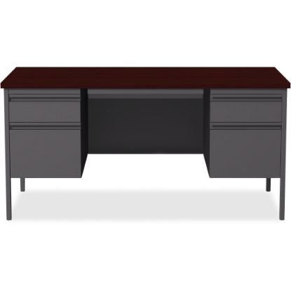 Picture of Lorell Fortress Series 60inW Steel Double-Pedestal Writing Desk, Charcoal/Mahogany