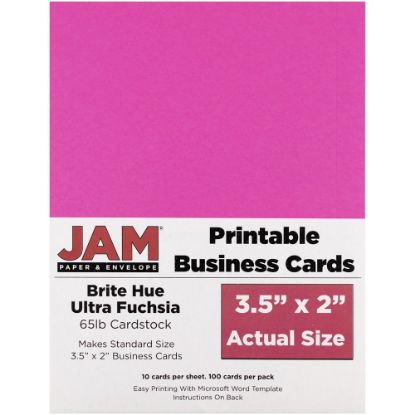 Picture of JAM Paper Printable Business Cards, 3 1/2in x 2in, Fuchsia, 10 Cards Per Sheet, Pack Of 10 Sheets