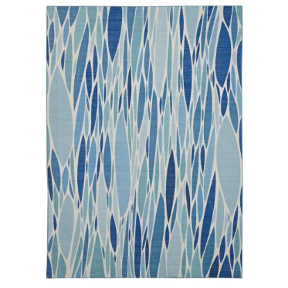 Picture of Linon Washable Outdoor Area Rug, Latona, 5ft x 7ft, Blue/Ivory