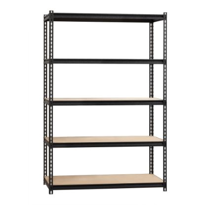 Picture of Lorell Iron Horse 2300 lb Capacity Riveted Shelving - 5 Shelf(ves) - 72in Height x 48in Width x 24in Depth - 30% Recycled - Black - Steel, Particleboard - 1 Each