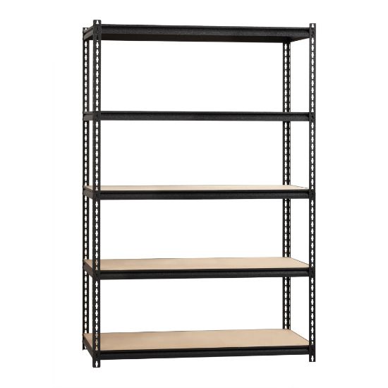 Picture of Lorell Iron Horse 2300 lb Capacity Riveted Shelving - 5 Shelf(ves) - 72in Height x 48in Width x 24in Depth - 30% Recycled - Black - Steel, Particleboard - 1 Each