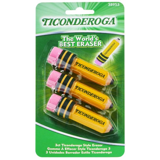 Picture of TICONDEROGA  Erasers, Pencil Shaped, Yellow, 3 ct (38953)