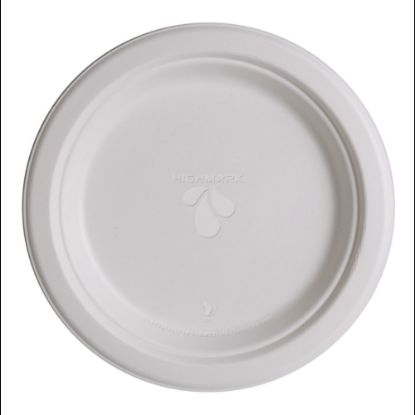 Picture of Highmark ECO Compostable Sugarcane Paper Plates, 9in, White, Pack Of 50