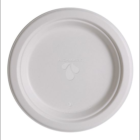 Picture of Highmark ECO Compostable Sugarcane Paper Plates, 9in, White, Pack Of 50