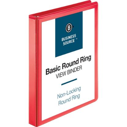 Picture of Business Source 3-Ring Binder, 1in Round Rings, Red