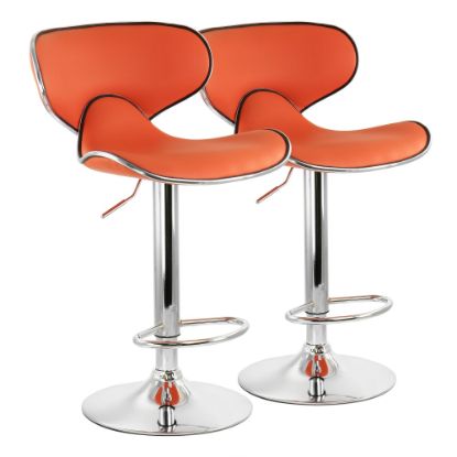 Picture of Elama Slim Faux Leather Adjustable Bar Stools, Orange/Chrome, Set Of 2 Stools