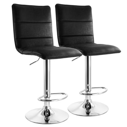 Picture of Elama Vintage Faux Leather Adjustable Bar Stools, Black/Chrome, Set Of 2 Stools