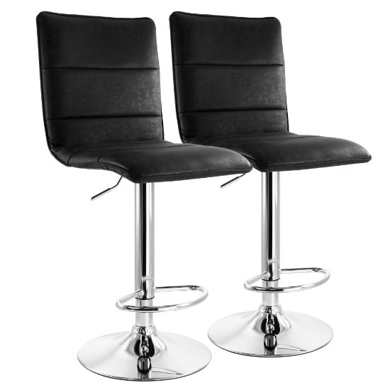 Picture of Elama Vintage Faux Leather Adjustable Bar Stools, Black/Chrome, Set Of 2 Stools