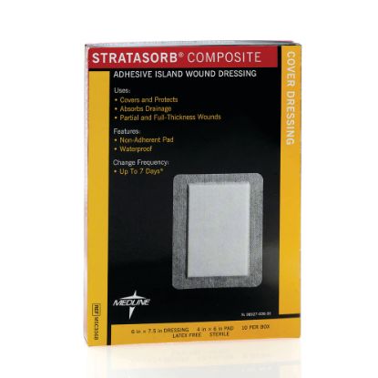 Picture of Medline Stratasorb Composite Island Dressings, 6in x 7 1/2in, White, Box Of 10