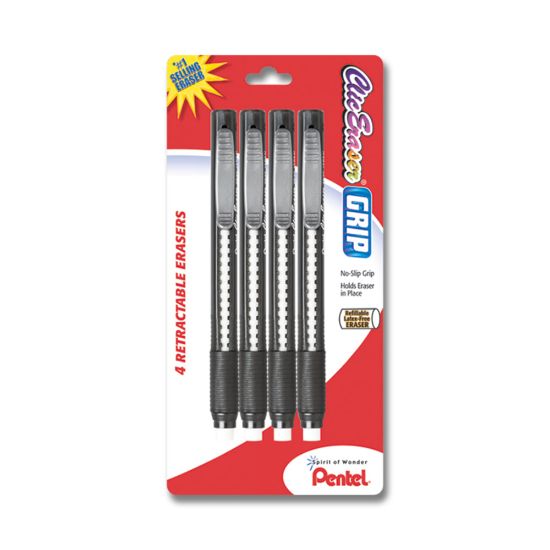 Picture of Pentel Clic Erasers, Black Barrel, Pack Of 4