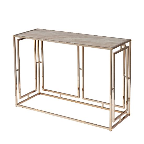 Picture of SEI Simondley Faux Marble Console Table, 27-1/2inH x 43-3/4inW x 16inD, Champagne/Gold