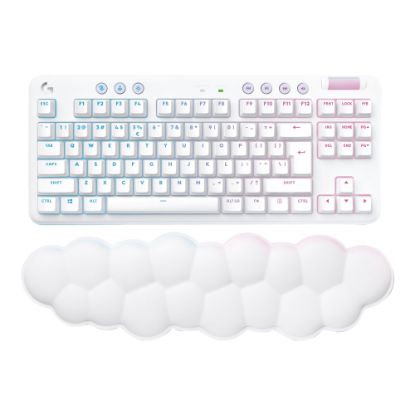 Picture of Logitech G715 Wireless Gaming Keyboard, Clicky Switches (GX Blue) and Keyboard Palm Rest, White Mist - Keyboard - tenkeyless - backlit - Bluetooth, 2.4 GHz - key switch: GX Blue Clicky