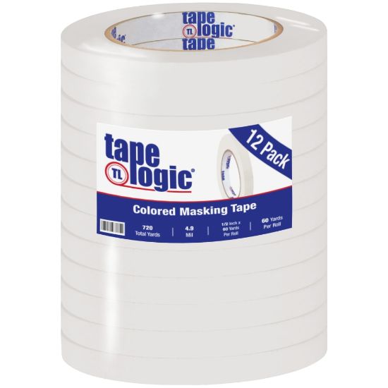 Picture of Tape Logic Color Masking Tape, 3in Core, 0.5in x 180ft, White, Case Of 12