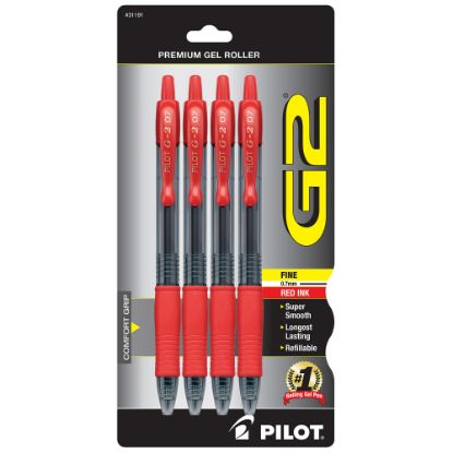 Picture of Pilot G2 Retractable Gel Pens, Fine Point, 0.7 mm, Clear Barrels, Red Ink, Pack Of 4