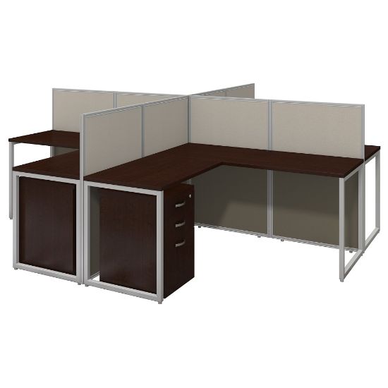 Picture of Bush Business Furniture Easy Office 60inW 4-Person L-Desk Open Office With Four 3-Drawer Mobile Pedestals, 44 15/16inH x 119 1/8inW x 119 1/8inD, Mocha Cherry, Standard Delivery