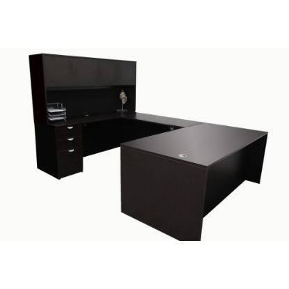 Picture of Boss Office Products Holland Series Executive U-Shaped Desk With File Storage Pedestal And Hutch, Mocha