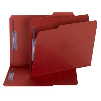 Picture of Smead Color Pressboard Fastener Folders With SafeSHIELD Coated Fasteners, Letter Size, 1/3 Cut, Bright Red, Box Of 25