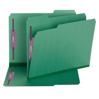 Picture of Smead Color Pressboard Fastener Folders With SafeSHIELD Coated Fasteners, Letter Size, 1/3 Cut, Green, Box Of 25