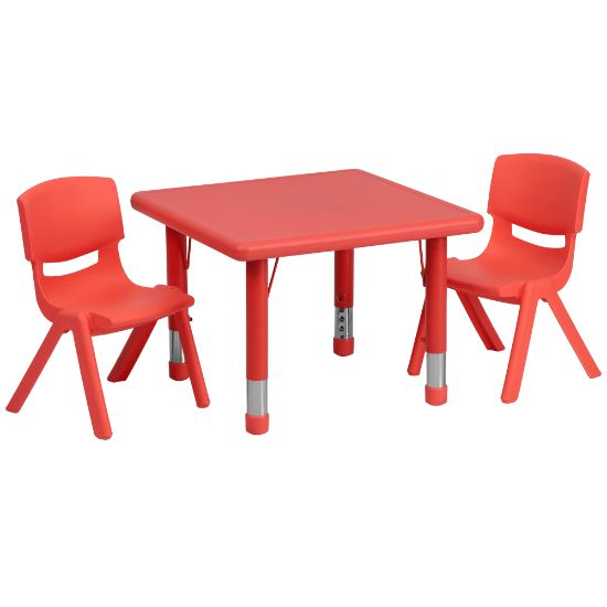 Picture of Flash Furniture Square Plastic Height-Adjustable Activity Table Set With 2 Chairs, 23-3/4in x 24in, Red