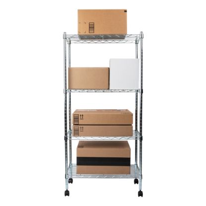 Picture of Mind Reader Alloy Collection Metal Adjustable 4-Tier Industrial Storage Shelves with Wheels, 49-1/2inH x 13-1/2inW x 23-1/4inL, Silver