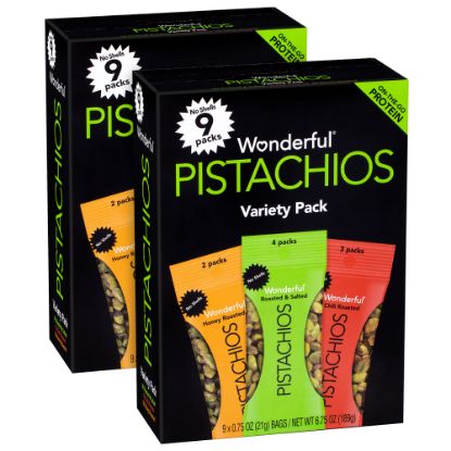 Picture of Wonderful Pistachios No-Shell Variety Pack, 0.75 Oz, 9 Bags Per Pack, Case Of 2 Packs