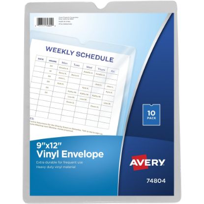 Picture of Avery File Envelopes, Travel Document Organizer, Holds Up To 60 Sheets, 9in x 12in, Clear, 10 Vinyl Envelopes