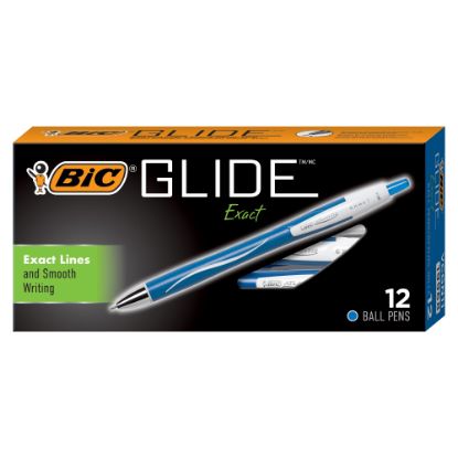 Picture of BIC Glide Exact Retractable Ballpoint Pens, Fine Point, 0.7 mm, Blue Barrel, Blue Ink, Pack Of 12 Pens