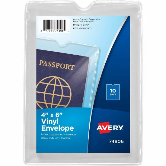 Picture of Avery Vinyl File Envelopes, Passport Holder, Holds Up To 30 Sheets, 4in x 6in, Clear, 10 Vinyl Envelopes