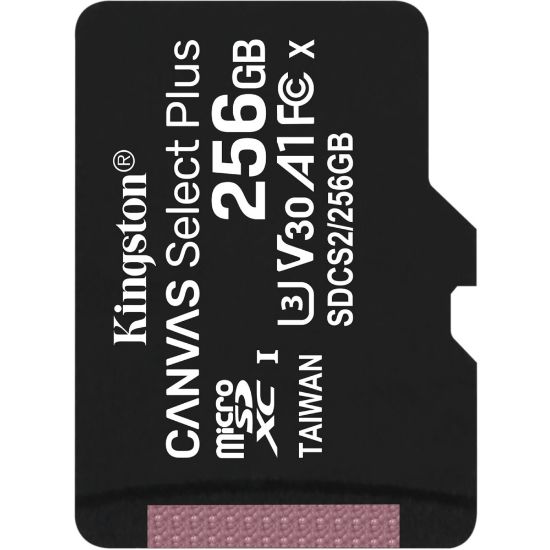 Picture of Kingston Canvas Select Plus SDCS2 256 GB Class 10/UHS-I (U3) microSDXC - 1 Pack - 100 MB/s Read - 85 MB/s Write - Lifetime Warranty