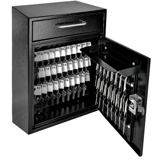 Picture of Mail Boss Key Boss High-Security Locking Key Cabinet/Drop Box, 16-1/4inH x 11-1/4inW x 4-3/4inD, Black