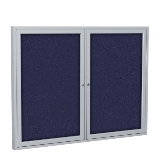 Picture of Ghent 2 Door Enclosed Fabric Bulletin Board, Satin Aluminum Frame, 36inH x 48inW, Blue